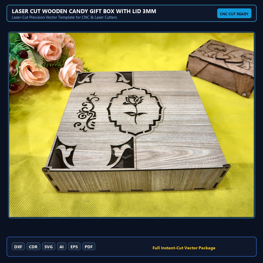 Laser Cut Wooden Candy Gift Box With Lid 3mm SVG DXF CDR AI PDF Free Download - 3axis.co