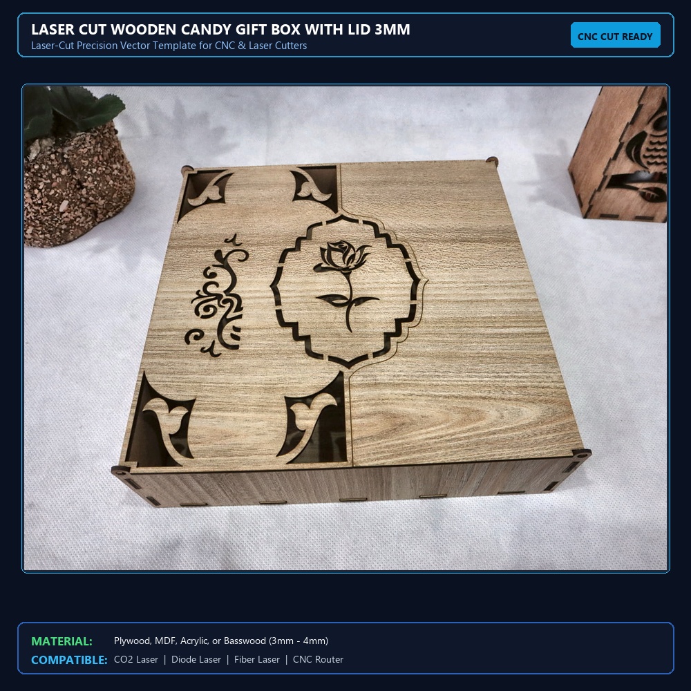 Laser Cut Wooden Candy Gift Box With Lid 3mm SVG DXF CDR AI PDF Free Download - 3axis.co View 2