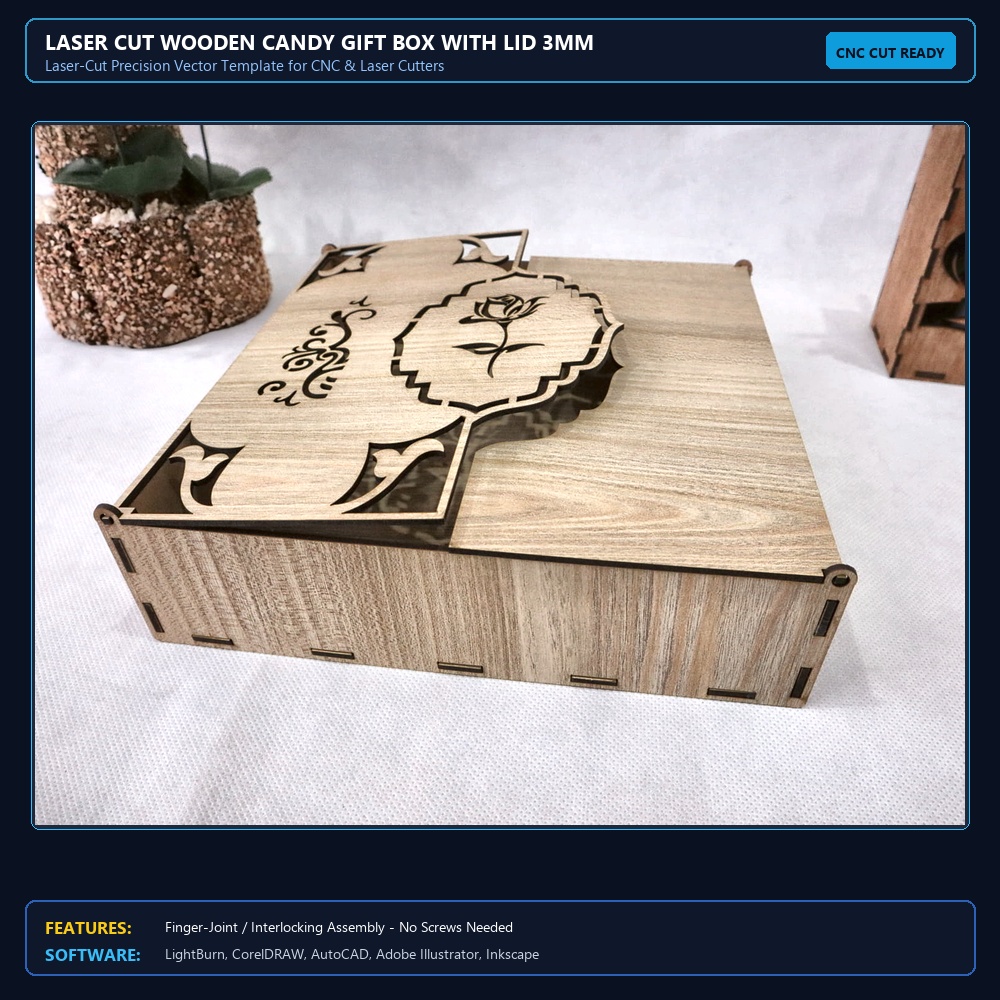 Laser Cut Wooden Candy Gift Box With Lid 3mm SVG DXF CDR AI PDF Free Download - 3axis.co View 3