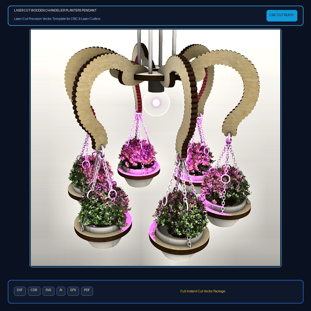 Laser Cut Wooden Chandelier Planters Pendant Lamp Planter DXF File Free Download - 3axis.co