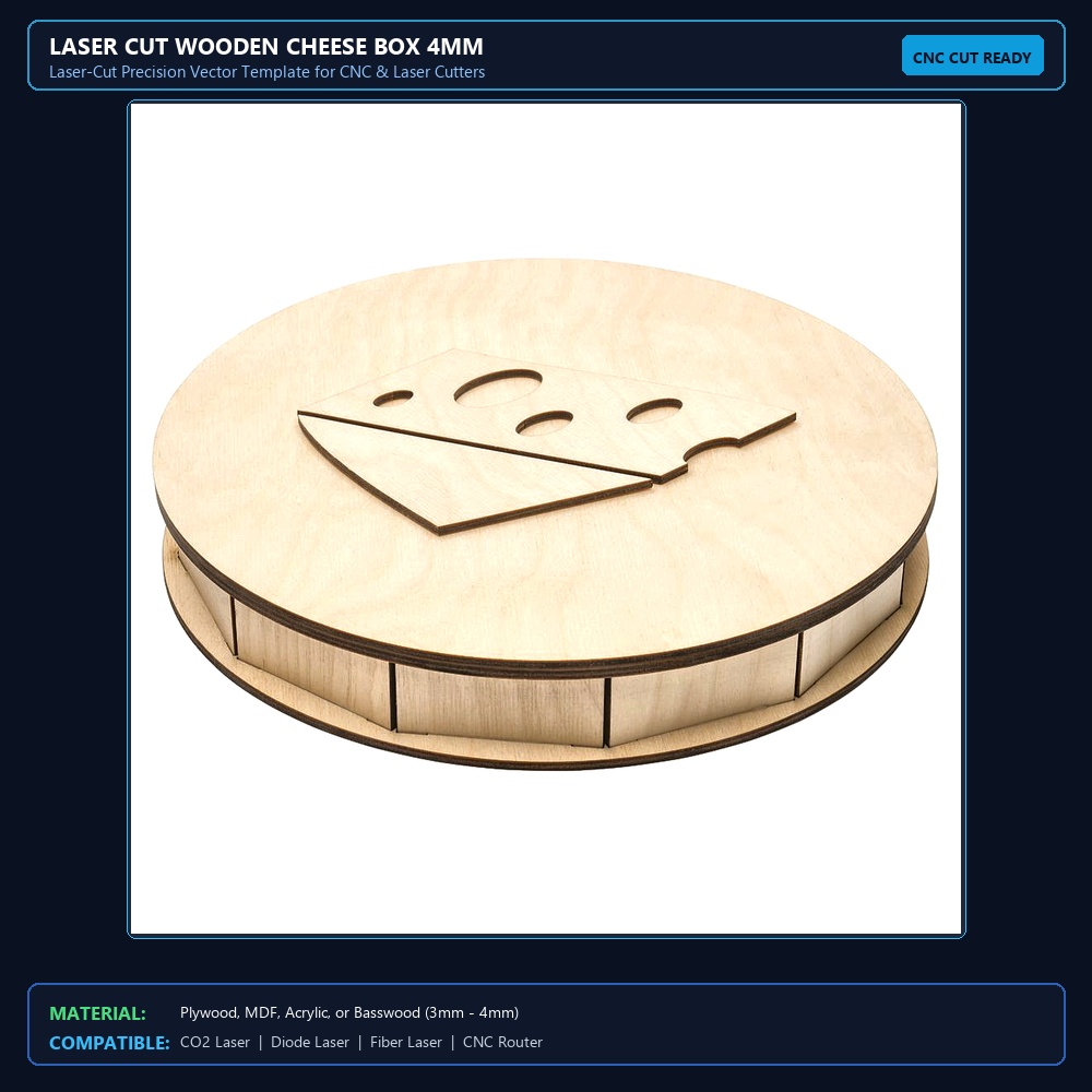 Laser Cut Wooden Cheese Box 4mm View 2