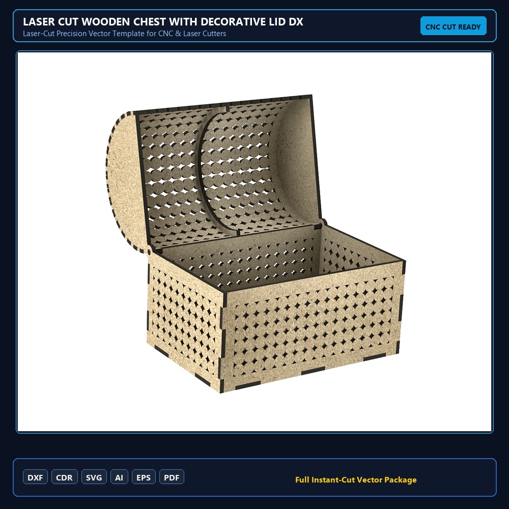 Laser Cut Wooden Chest With Decorative Lid DXF File Free Download - 3axis.co