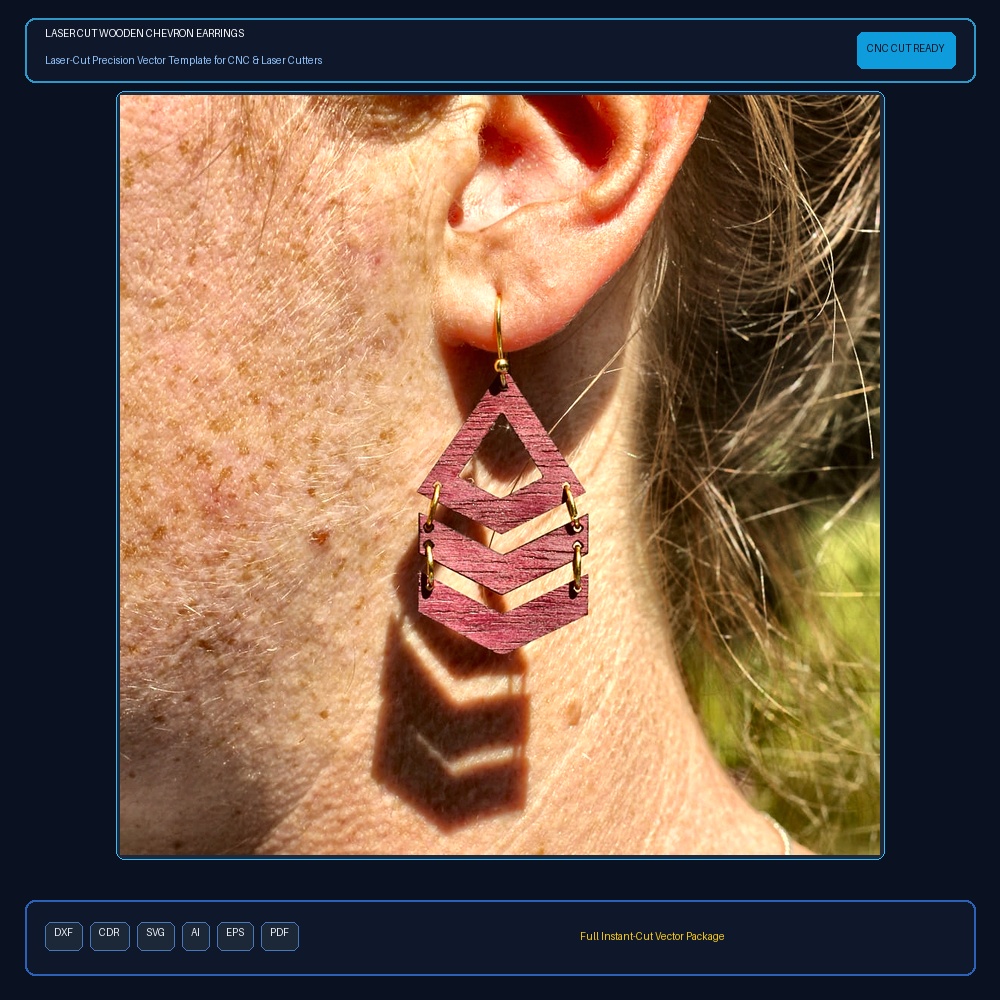 Laser Cut Wooden Chevron Earrings