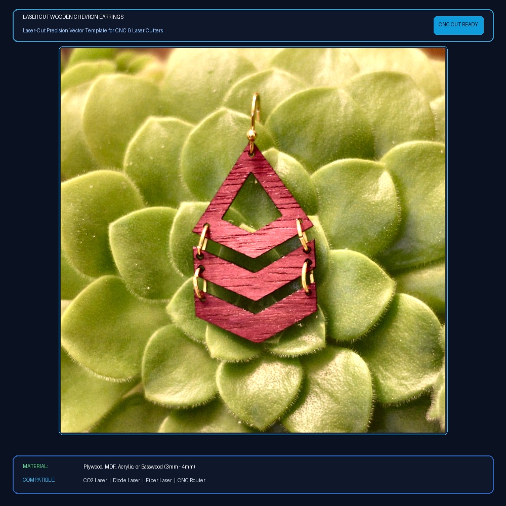 Laser Cut Wooden Chevron Earrings View 2