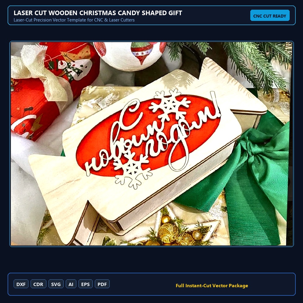 Laser Cut Wooden Christmas Candy Shaped Gift Box