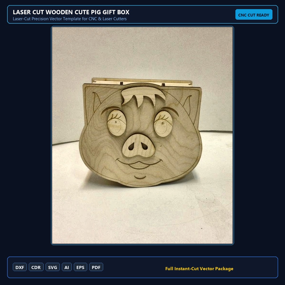 Laser Cut Wooden Cute Pig Gift Box