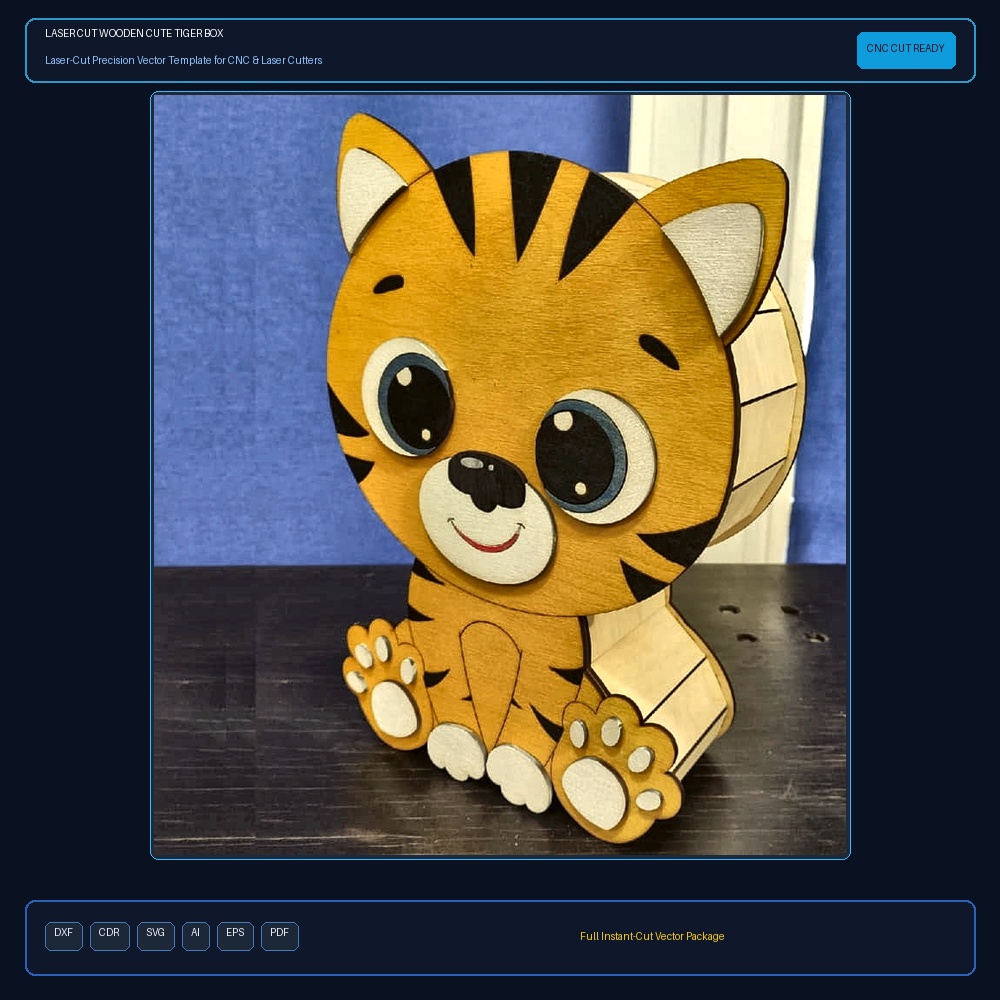 Laser Cut Wooden Cute Tiger Box