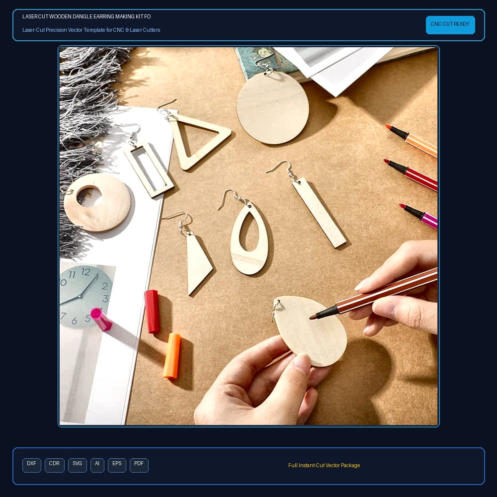 Laser Cut Wooden Dangle Earring Making Kit For Diy Craft Party