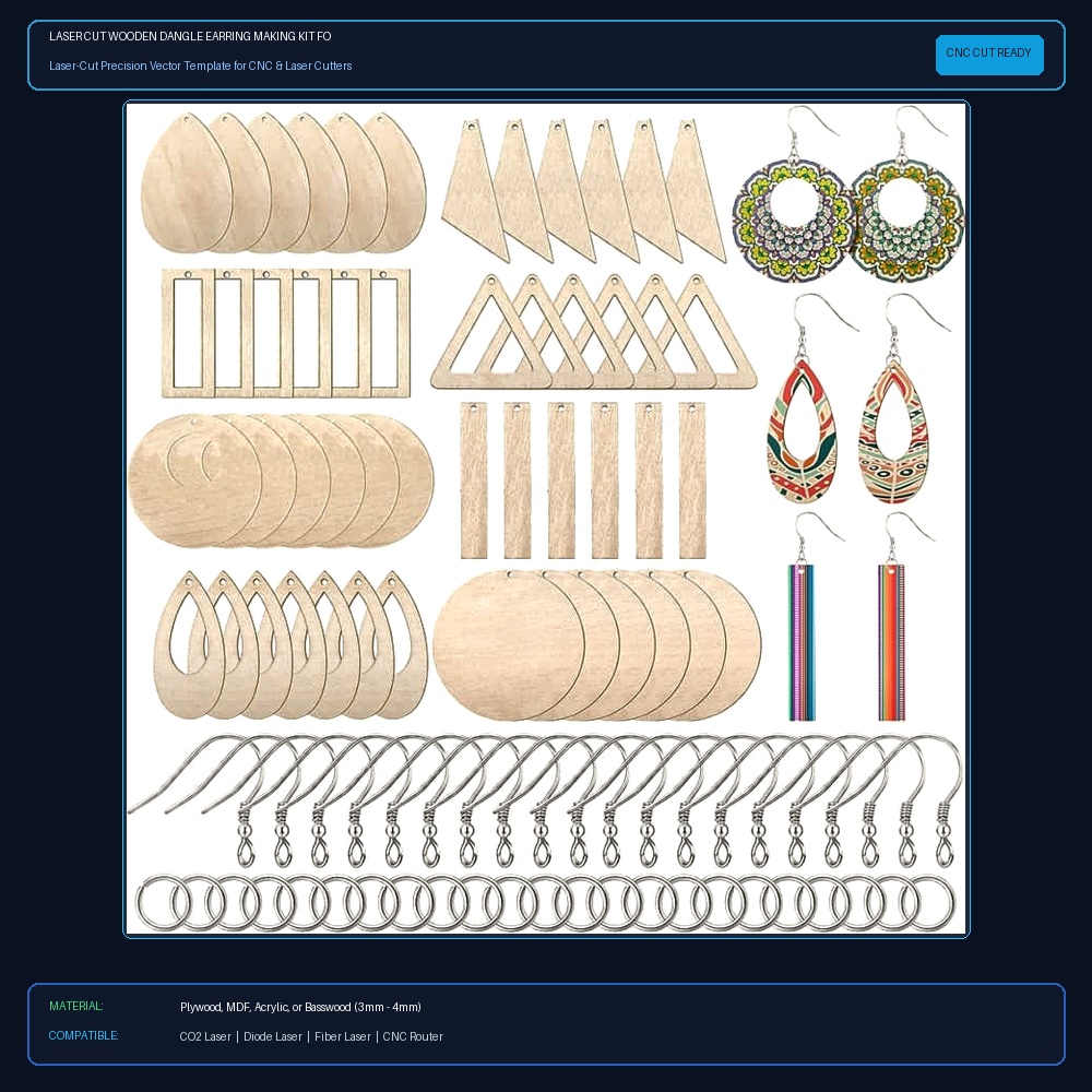 Laser Cut Wooden Dangle Earring Making Kit For Diy Craft Party View 2