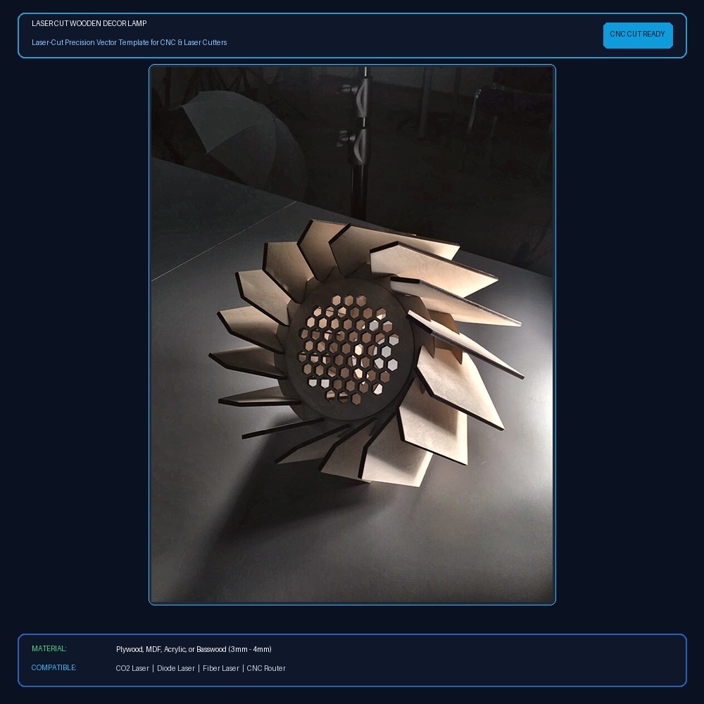 Laser Cut Wooden Decor Lamp View 2