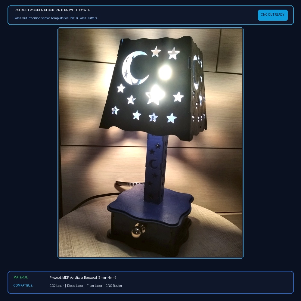 Laser Cut Wooden Decor Lantern With Drawer View 2