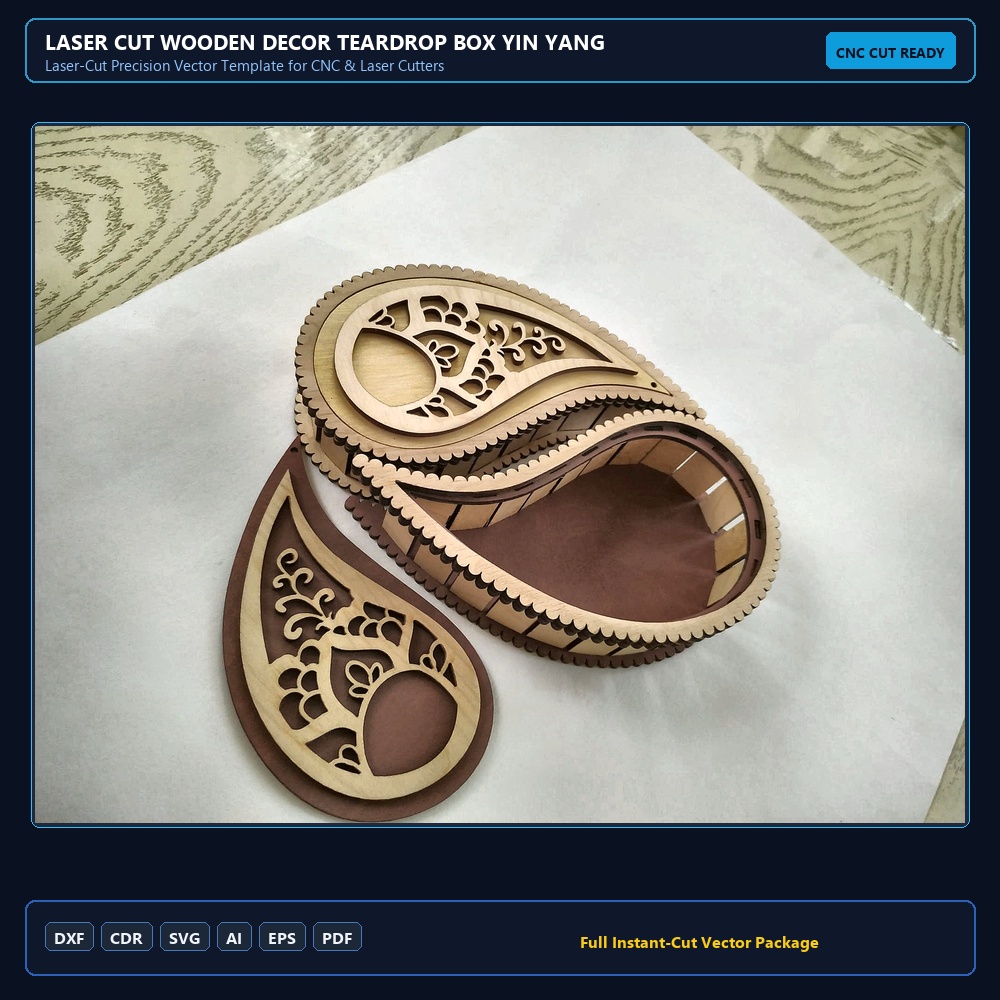 Laser Cut Wooden Decor Teardrop Box Yin Yang Box