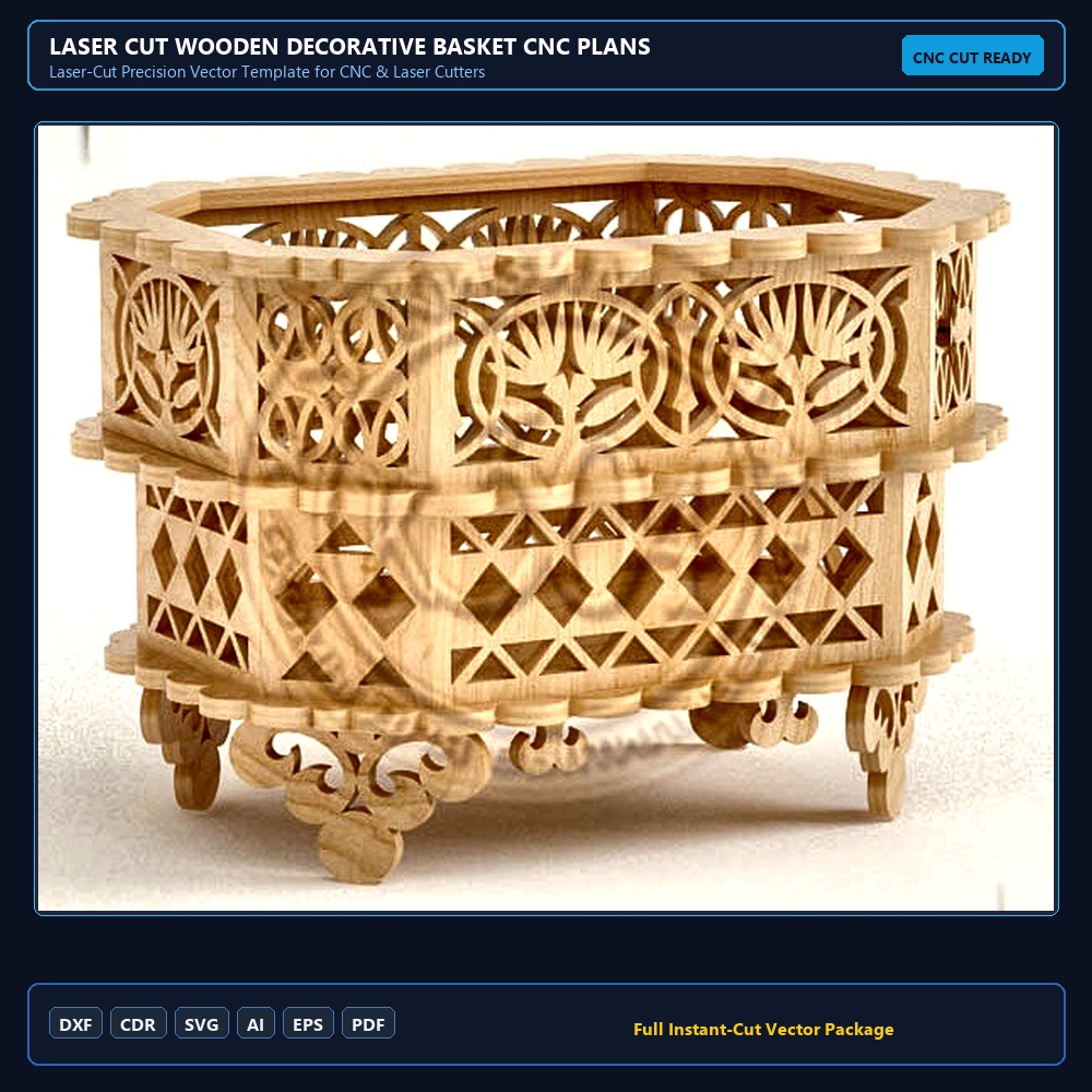 Laser Cut Wooden Decorative Basket CNC Plans