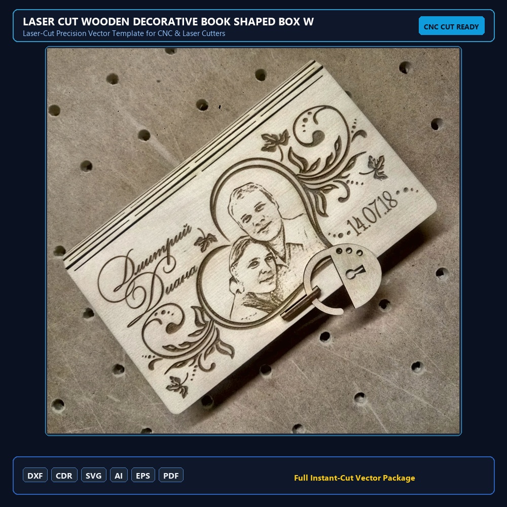 Laser Cut Wooden Decorative Book Shaped Box With Padlock