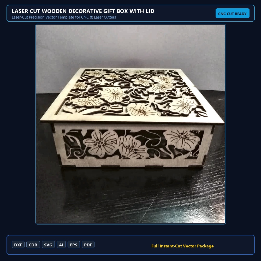 Laser Cut Wooden Decorative Gift Box With Lid DXF File Free Download - 3axis.co