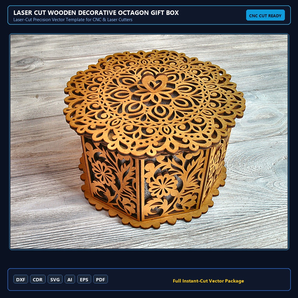 Laser Cut Wooden Decorative Octagon Gift Box Jewelry Storage Box