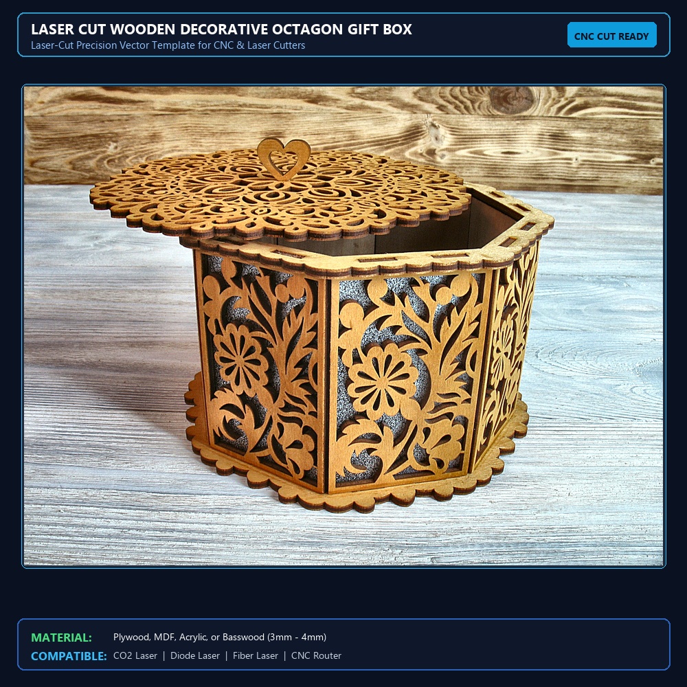 Laser Cut Wooden Decorative Octagon Gift Box Jewelry Storage Box View 2