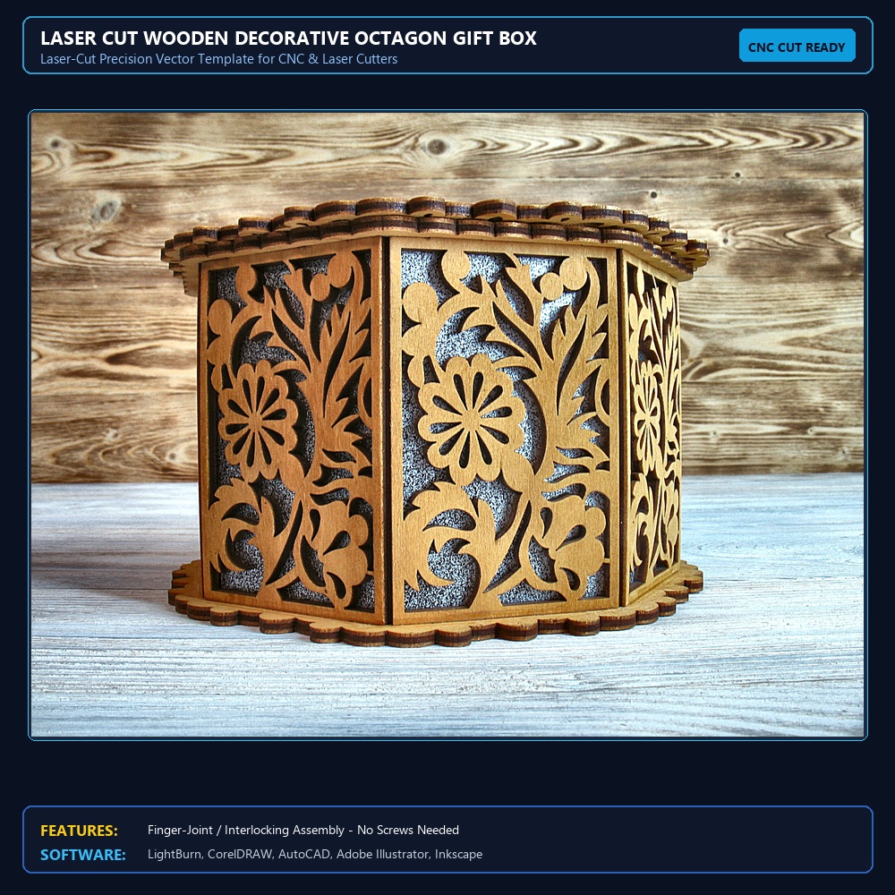 Laser Cut Wooden Decorative Octagon Gift Box Jewelry Storage Box View 3
