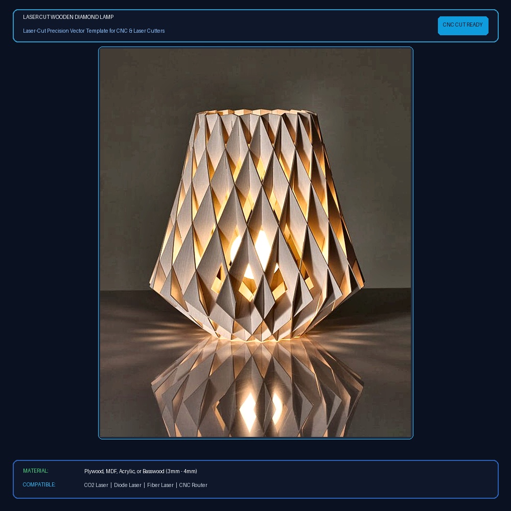 Laser Cut Wooden Diamond Lamp View 2