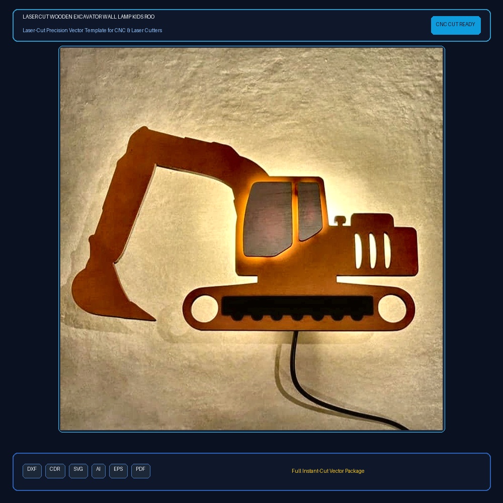 Laser Cut Wooden Excavator Wall Lamp Kids Room Decor
