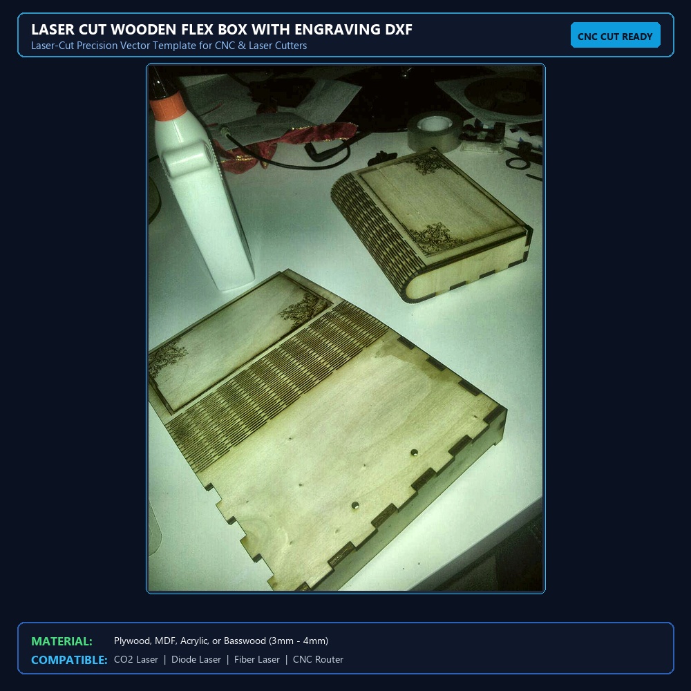 Laser Cut Wooden Flex Box With Engraving DXF File Free Download - 3axis.co View 2