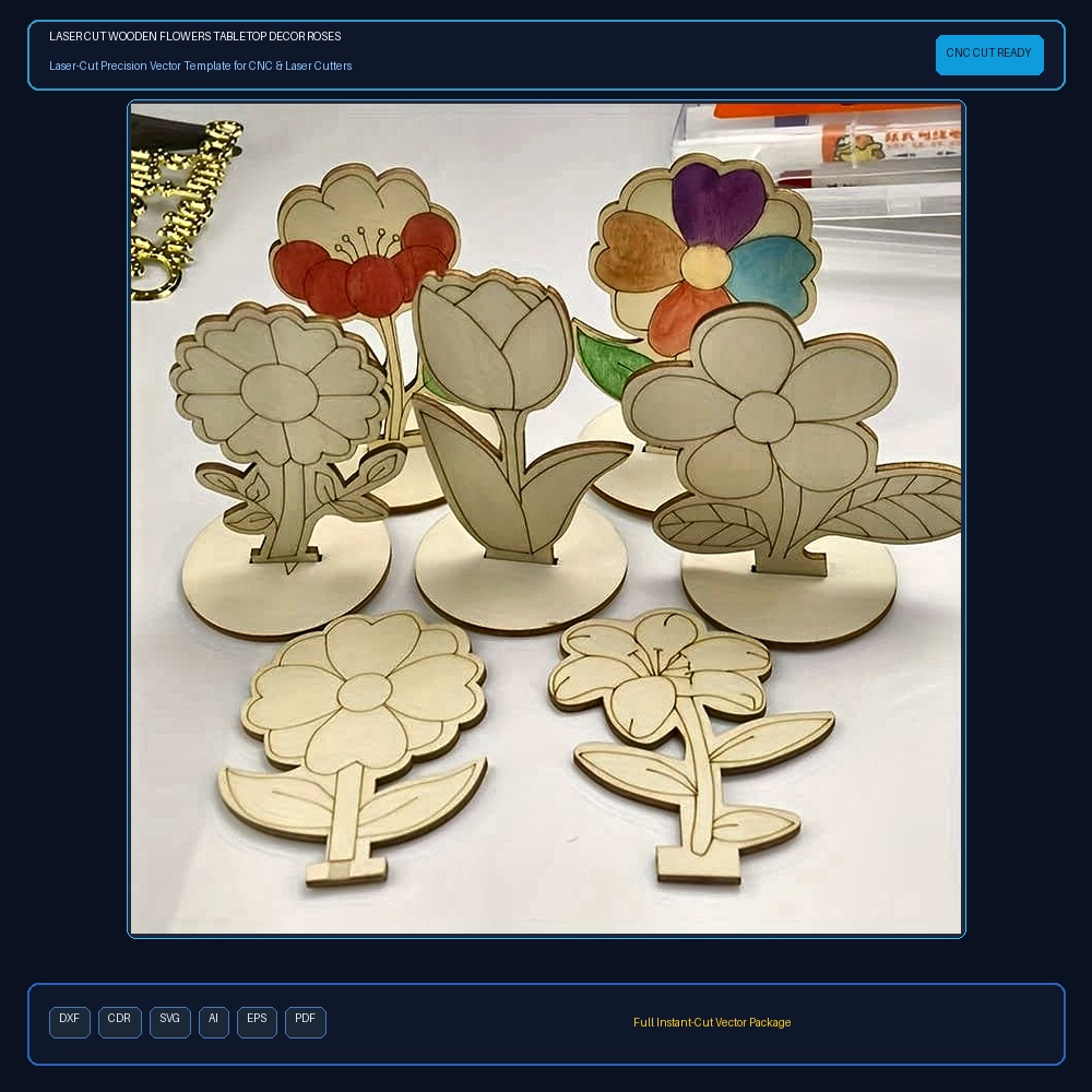 Laser Cut Wooden Flowers Tabletop Decor Roses Lilies Sunflowers for Painting Crafts Spring Easter Party Decor
