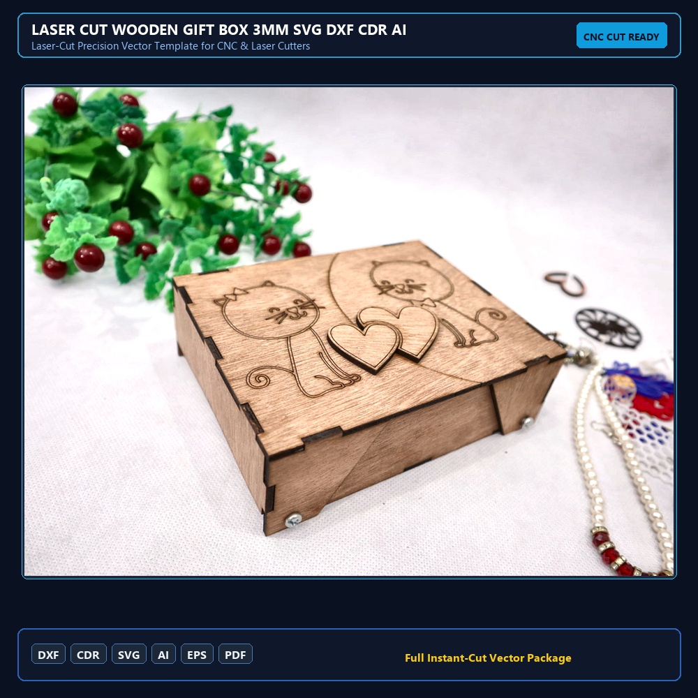 Laser Cut Wooden Gift Box 3mm SVG DXF CDR AI PDF Free Download - 3axis.co