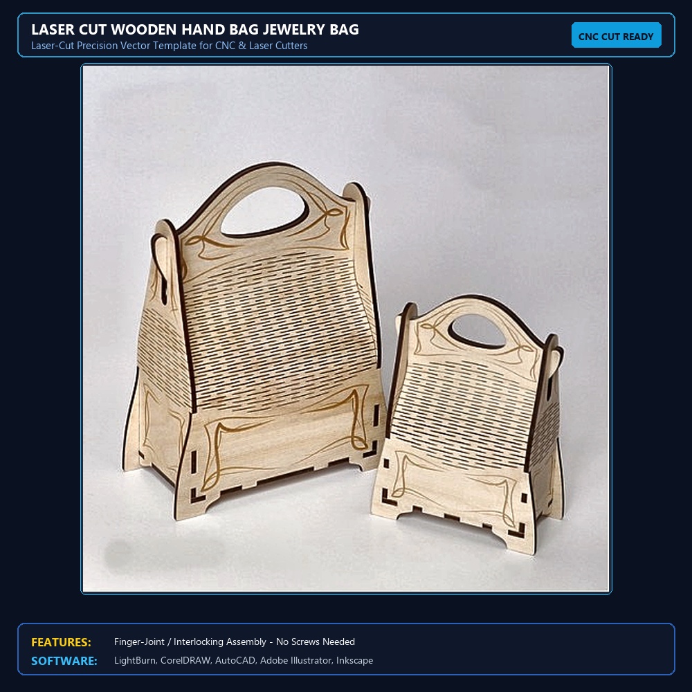 Laser Cut Wooden Hand Bag Jewelry Bag View 3