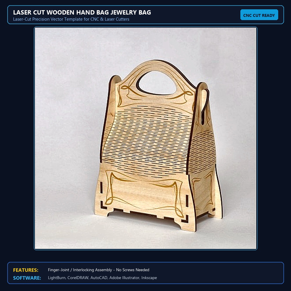 Laser Cut Wooden Hand Bag Jewelry Bag View 4