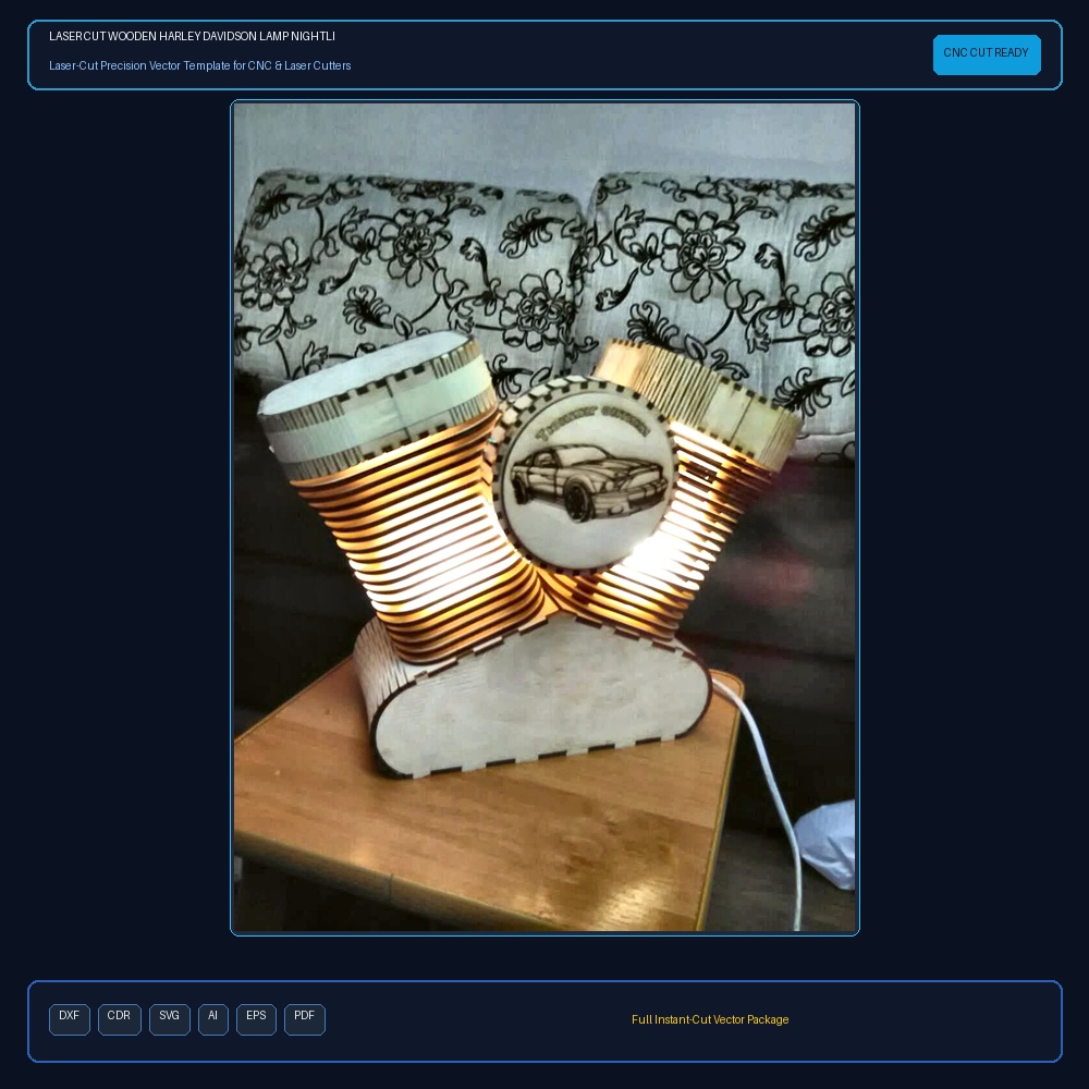 Laser Cut Wooden Harley Davidson Lamp Nightlight