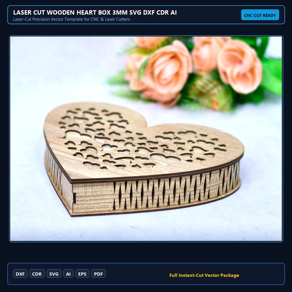 Laser Cut Wooden Heart Box 3mm SVG DXF CDR AI PDF Free Download - 3axis.co