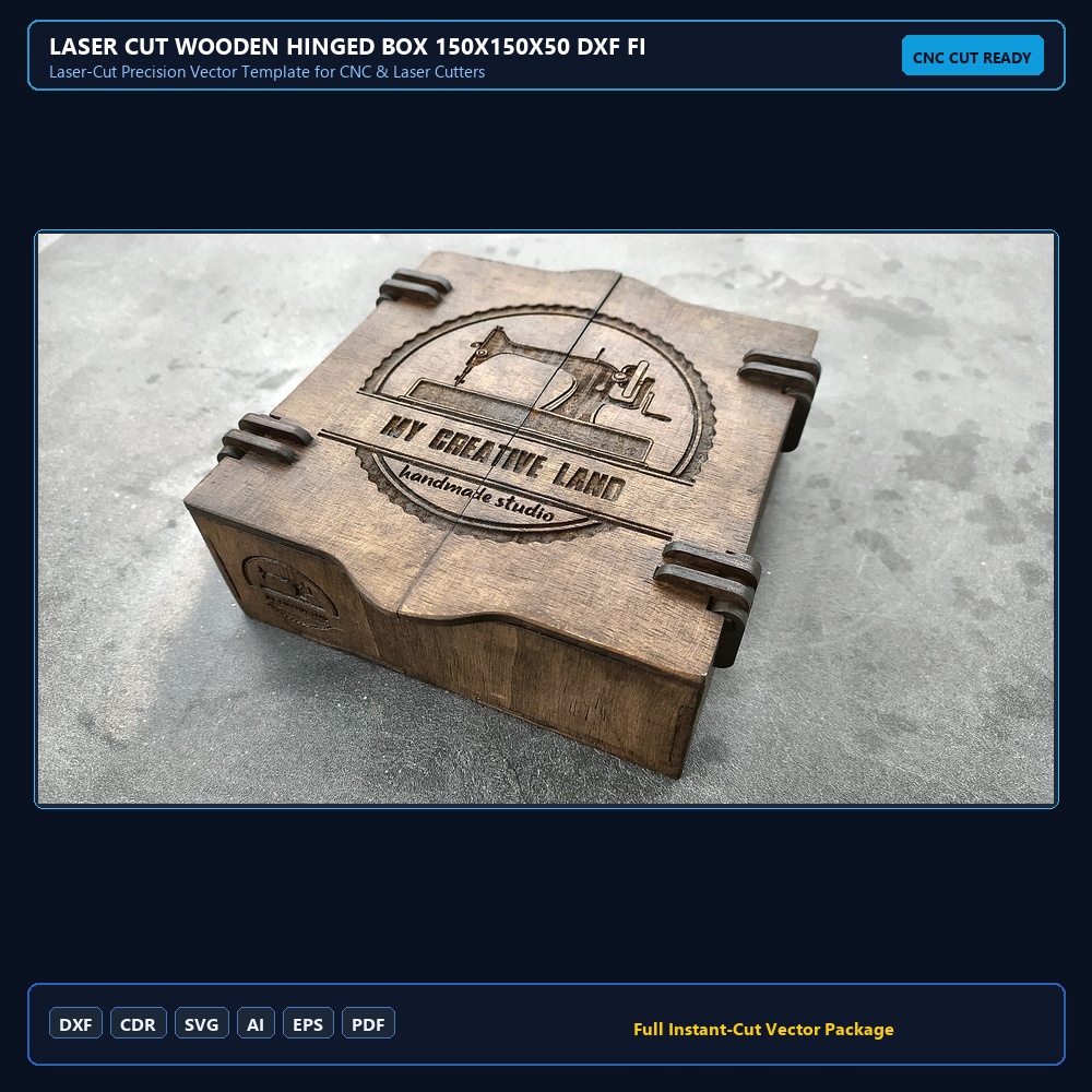 Laser Cut Wooden Hinged Box 150x150x50 DXF File Free Download - 3axis.co