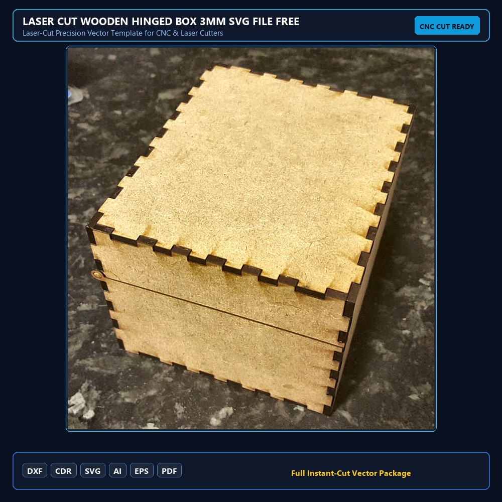 Laser Cut Wooden Hinged Box 3mm SVG File Free Download - 3axis.co