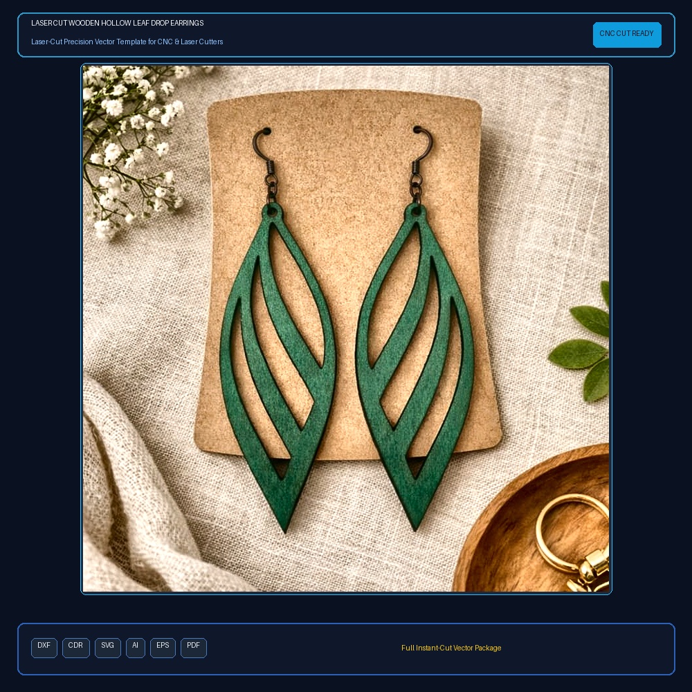 Laser Cut Wooden Hollow Leaf Drop Earrings