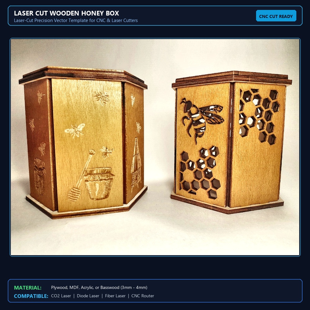 Laser Cut Wooden Honey Box View 2