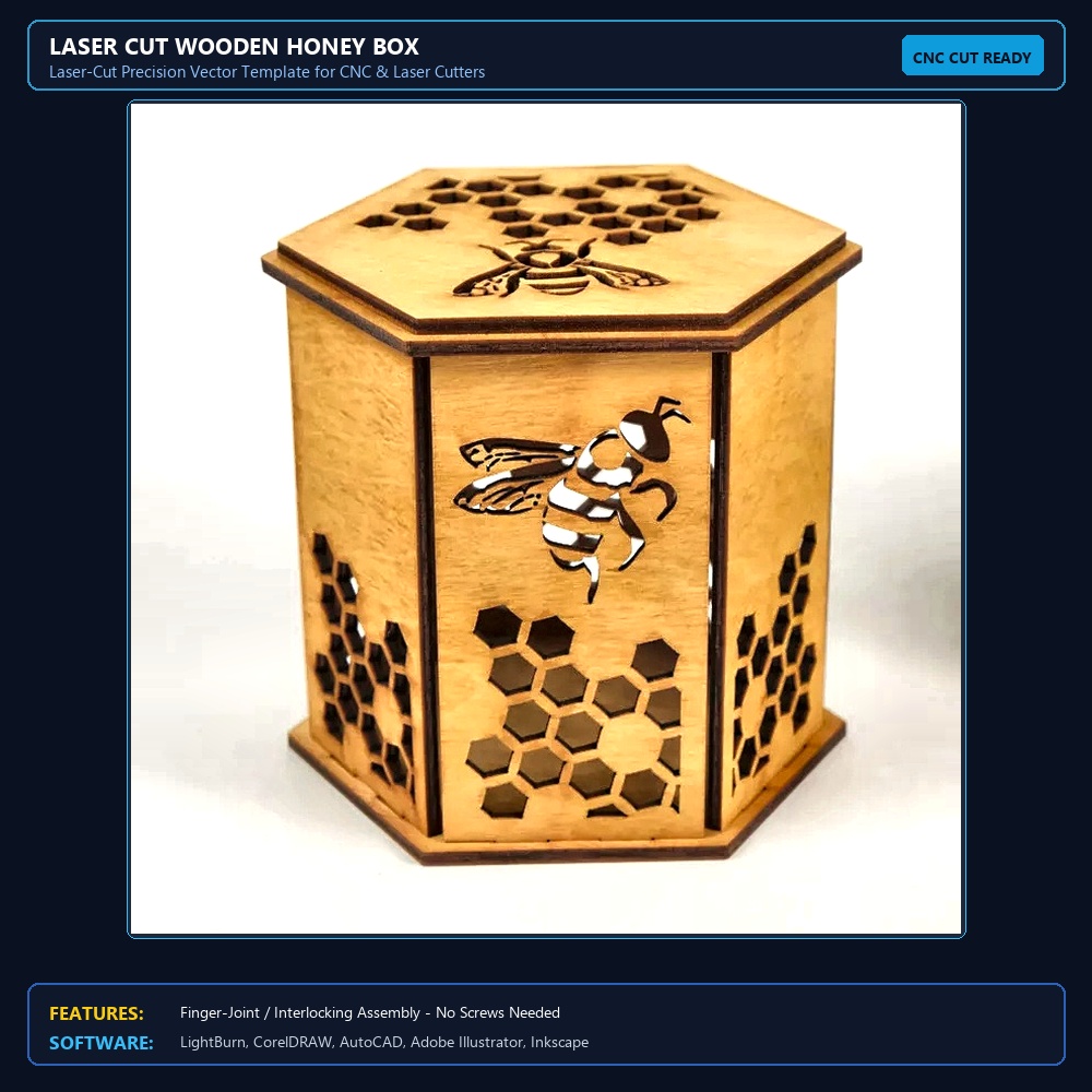 Laser Cut Wooden Honey Box View 3
