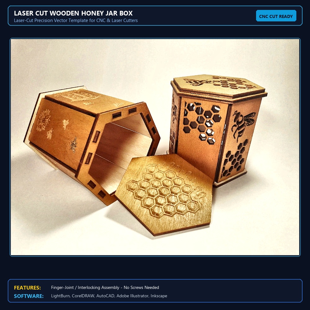 Laser Cut Wooden Honey Jar Box View 3