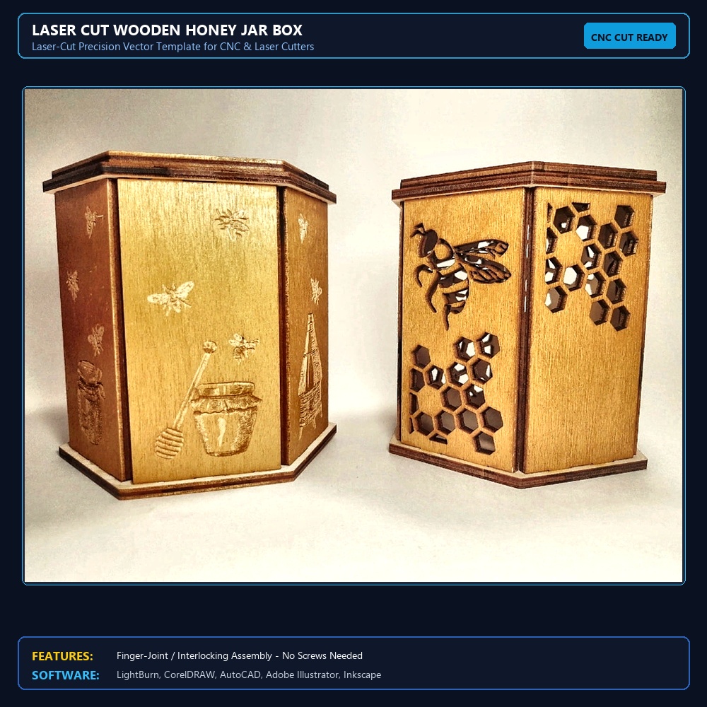 Laser Cut Wooden Honey Jar Box View 4