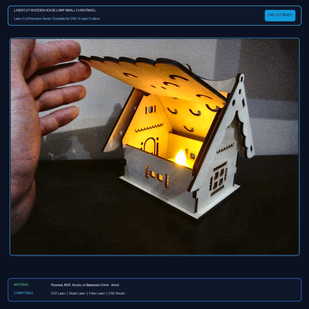 Laser Cut Wooden House Lamp Small Christmas Light Night Lamp View 2