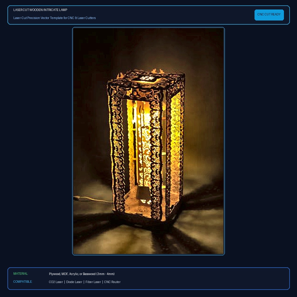 Laser Cut Wooden Intricate Lamp View 2