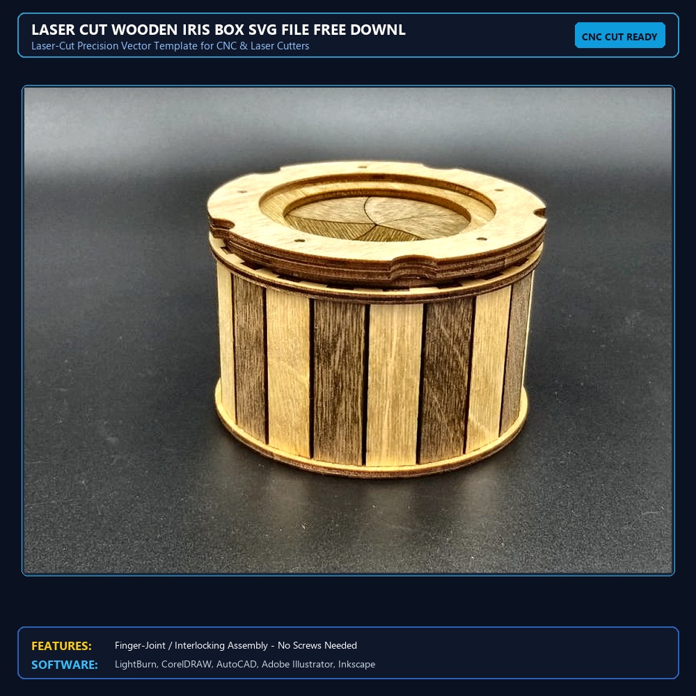 Laser Cut Wooden Iris Box SVG File Free Download - 3axis.co View 3