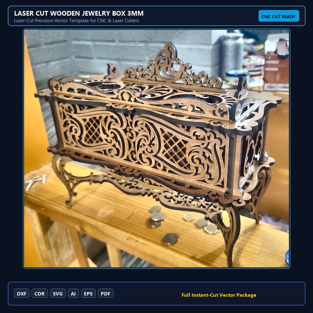 Laser Cut Wooden Jewelry Box 3mm