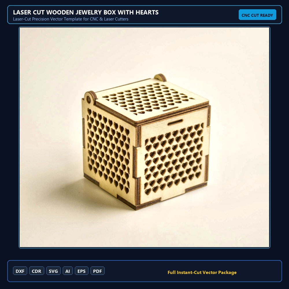Laser Cut Wooden Jewelry Box With Hearts