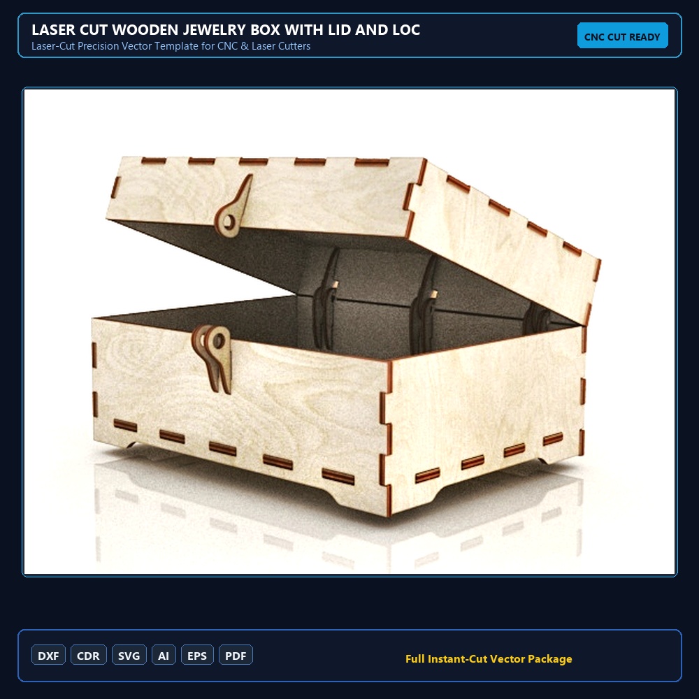 Laser Cut Wooden Jewelry Box With Lid And Lock