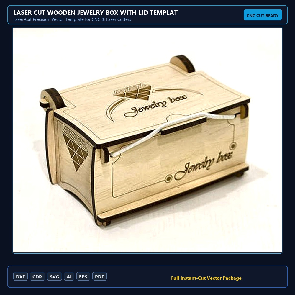 Laser Cut Wooden Jewelry Box with Lid Template