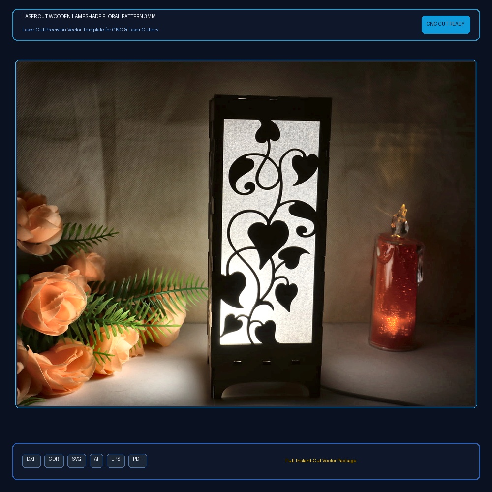 Laser Cut Wooden Lampshade Floral Pattern 3mm SVG DXF CDR AI PDF Free Download - 3axis.co