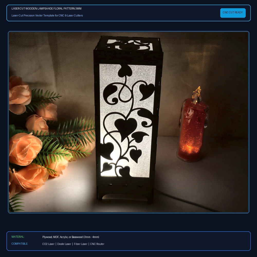 Laser Cut Wooden Lampshade Floral Pattern 3mm SVG DXF CDR AI PDF Free Download - 3axis.co View 2