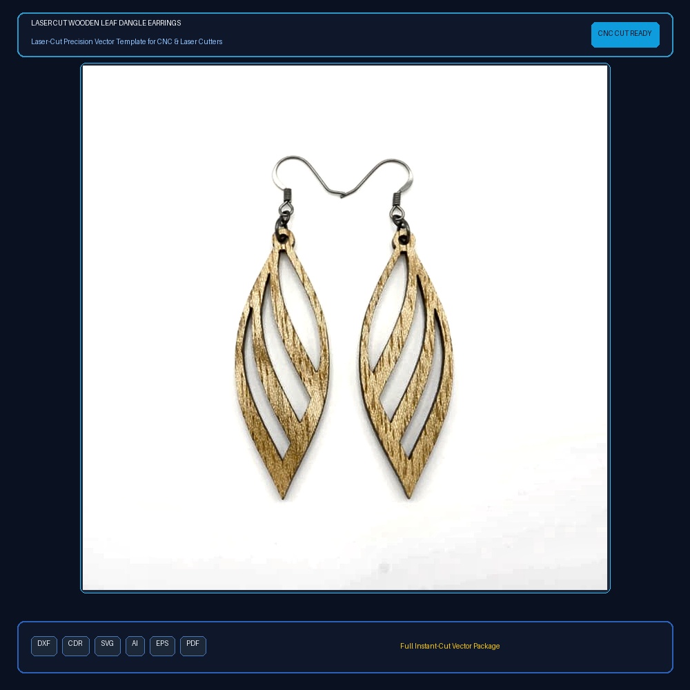 Laser Cut Wooden Leaf Dangle Earrings
