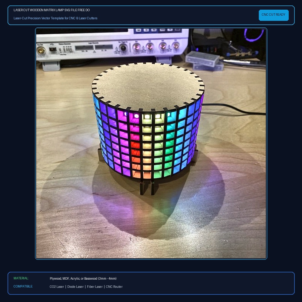Laser Cut Wooden Matrix Lamp SVG File Free Download - 3axis.co View 2