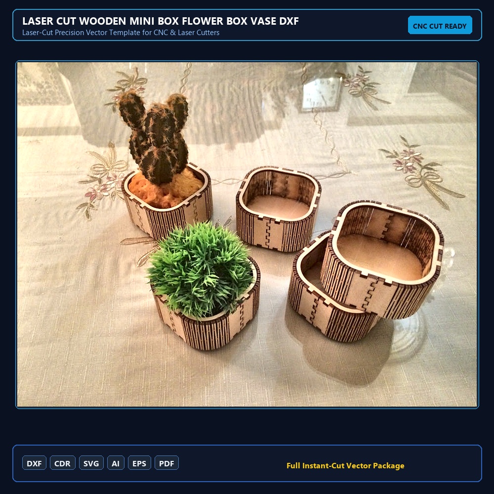Laser Cut Wooden Mini Box Flower Box Vase DXF File Free Download - 3axis.co